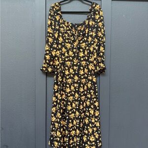 Floral Black and Yellow Dress SHEIN